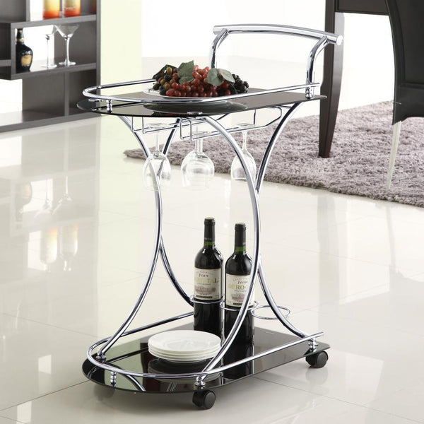 Elfman - 2-Tier Glass Shelf Metal Bar Cart - Black And Chrome