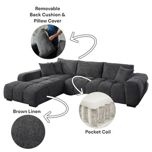 Chosen - Sectional Sofa With 3 Pillows - Gray