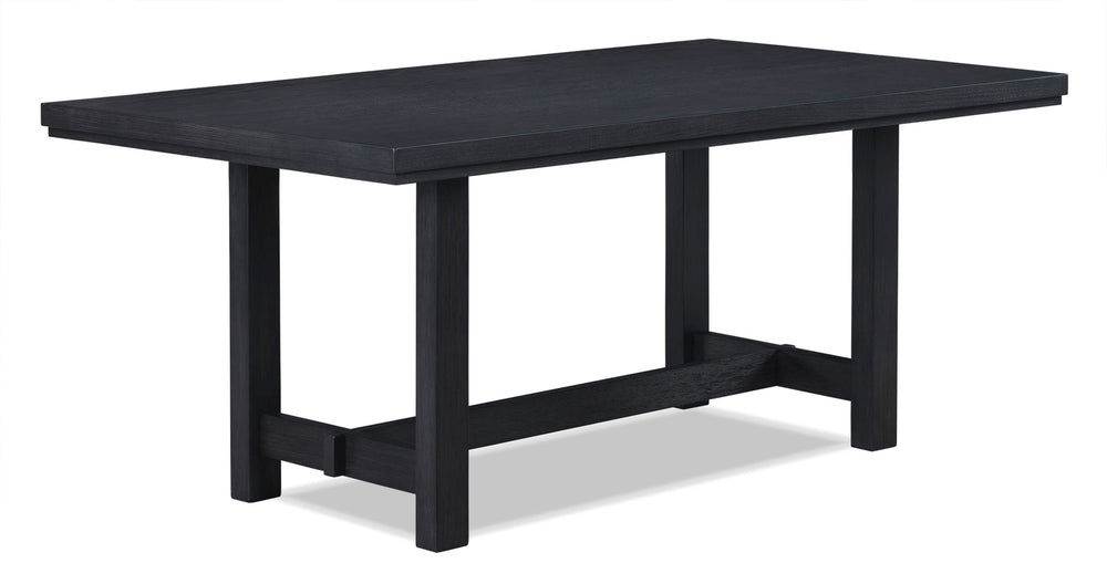 Elevate your dining experience with this contemporary dining group, where modern design meets rustic charm. Crafted with a rich, dark finish, the spacious rectangular table offers ample room for both intimate dinners and festive gatherings. The subtle gra