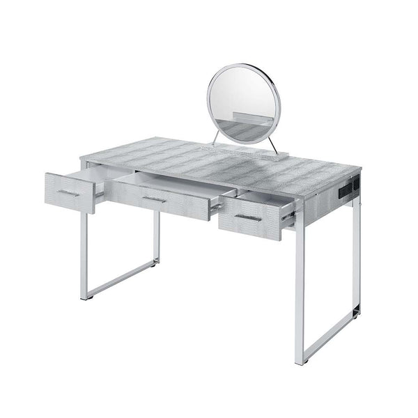 Myles - Vanity Desk - Antique White & Chrome Finish