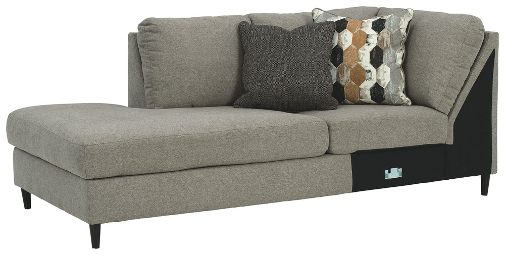 This left-arm facing corner chaise is made with polyester upholstery. Pairs with other items in the series to make a sectional.<br><br><b>Additional Dimensions</b><br><ul><li>Leg height: 4.5-"</li><li>Minimum width of doorway for delivery: 32-"</li><li>Se