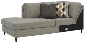 This left-arm facing corner chaise is made with polyester upholstery. Pairs with other items in the series to make a sectional.<br><br><b>Additional Dimensions</b><br><ul><li>Leg height: 4.5-"</li><li>Minimum width of doorway for delivery: 32-"</li><li>Se