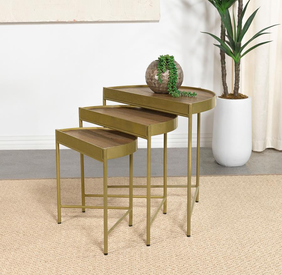 A classic example of yesteryear dÃ©cor flaunts a retro aesthetic and a charming addition to casual living spaces. A clever configuration fits three separate pieces into this three-piece nesting table youâ€™ll want to bring home. Convenience and aesthetics
