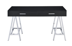  with its high gloss finished top with 2 drawers. It will serve as the perfect place to hold all of your often used supplies. The base is made up of 2 -"sawhorse-" designed legs finished in chrom