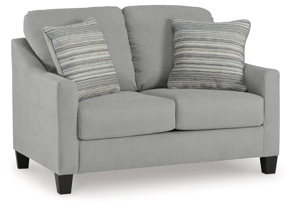Simply chic comfort. This loveseatâ€™s versatile character is instantly at home where you are, whether your space is casual or contemporary. With the look of suede velvet, you get the ultra-clean, tailored look you love. Howâ€™s that for refined relaxatio