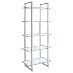 Create a well styled living space that radiates modern luxury. This contemporary bookcase delivers sleek lines of metal in your choice of gorgeous, polished finishes. The shelves are made with tempered glass for smooth, sturdy support. With five shelves t