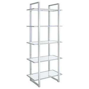 Create a well styled living space that radiates modern luxury. This contemporary bookcase delivers sleek lines of metal in your choice of gorgeous, polished finishes. The shelves are made with tempered glass for smooth, sturdy support. With five shelves t