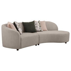 Delightfully modern, this curved sectional sofa is a two-piece design that sets the tone for your chic living space. It delivers impressive comfort with sinuous springs and pocket coils, all complemented with foam cushioning. The sectional showcases a cur