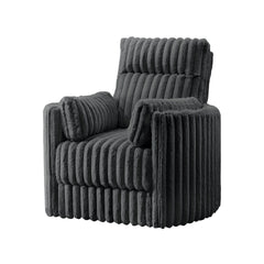 The Embrace Swivel Living Room Accent Chair in charcoal gray combines comfort and style with practical functionality. Upholstered in 100% charcoal gray polyester fabric with a soft, blanket-like texture, this chair is designed for ultimate relaxation. It 