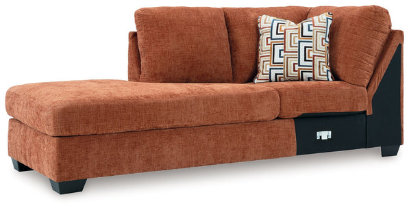 This left-arm facing corner chaise is made with polyester upholstery. Pairs with other items in the series to make a sectional.<br><br><b>Additional Dimensions</b><br><ul><li>Arm height: 25-"</li><li>Seat depth: 75-"</li><li>Seat height: 20-"</li><li>Top 