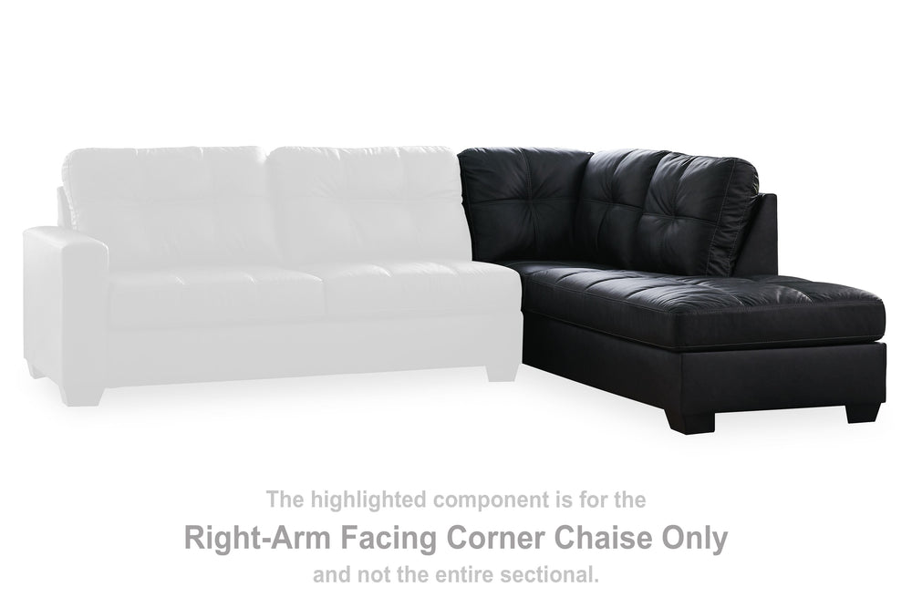 This right-arm facing corner chaise is made with faux leather upholstery. Pairs with other items in the series to make a sectional.<br><br><b>Additional Dimensions</b><br><ul><li>Seat depth: 73-"</li><li>Seat height: 20-"</li><li>Top of cushion to top of 