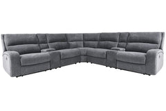 Even commercials are more tolerable when you-'re relaxing in the plush comfort of this six-piece sectional seating group. You-'ll love the luxury of its two power recliners on each end that feature power headrests. Between those, you-'ll find and armless 