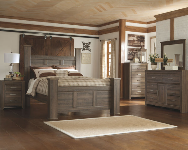 Juararo - 5 Pc. - Dresser, Mirror, Queen Poster Bed - Dark Brown