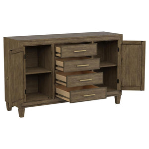  with two side cabinets that add a spot for larger items and serve ware. The sideboar
