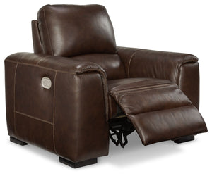  supple leather and perfectly matched faux leather upholstery in walnut. Sink into the seating area and cater to your comfort with one-touch power