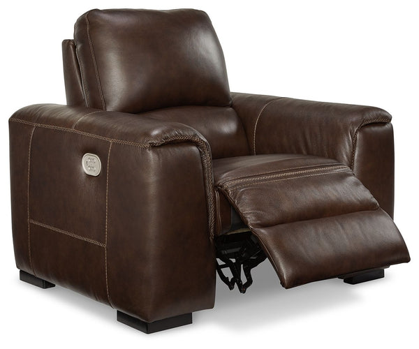  supple leather and perfectly matched faux leather upholstery in walnut. Sink into the seating area and cater to your comfort with one-touch power