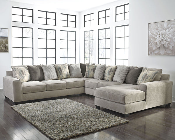Plush and lovely, this large sectional delights with deep comfort. Itâ€™s casually styled with big, roomy seats and modern textured chenille upholstery. Youâ€™ll find comfort in its soft back and reversible seat cushions. Guests are sure to fight over who