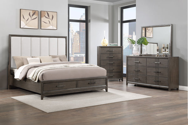 The Landon 4-Piece Wood Platform Bedroom Set offers a perfect blend of durability, style, and functionality, making it an ideal choice for modern living. Crafted from solid Pine, engineered woods, and genuine Mindi wood veneers, this set is built to last 