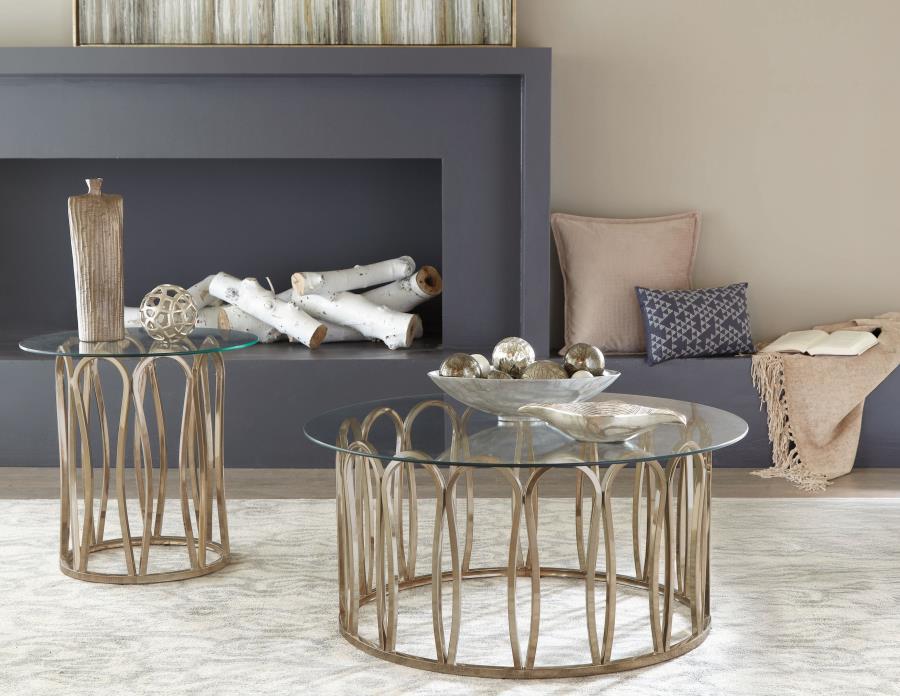 Monett - 2 Piece Coffee And End Table Set - Chocolate Brass