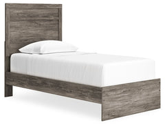 With its clean-lined look and modern attitude, this panel bed is a fresh style awakening. A warm gray hue over replicated oak grain easily complements other furniture finishes. The simple, unadorned profile is given depth and dimension with the addition o