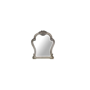 Mirror with Beveled Edge () Shape: Arched w/Raised Scrolled Trim (Poly-Resin Moldings)<br/><br/><b>Product Features</b><ul><li>Case: 1Pc/1Ctn</li><li>Finish: Vintage Bone White</li><li>Style: Traditional</li><li>Materials: Wood, Poly-Resin</li></ul><br/>