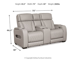Boyington - Gray - Power Reclining Loveseat with Console/Adj Hdrst