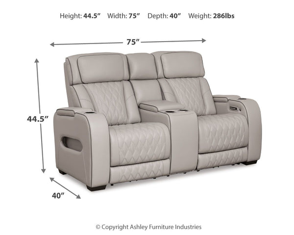 Boyington - Gray - Power Reclining Loveseat with Console/Adj Hdrst