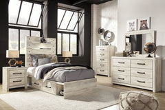Cambeck - 6 Pc. - Dresser, Mirror, Twin Panel Bed with Side Storage Drawers - Whitewash