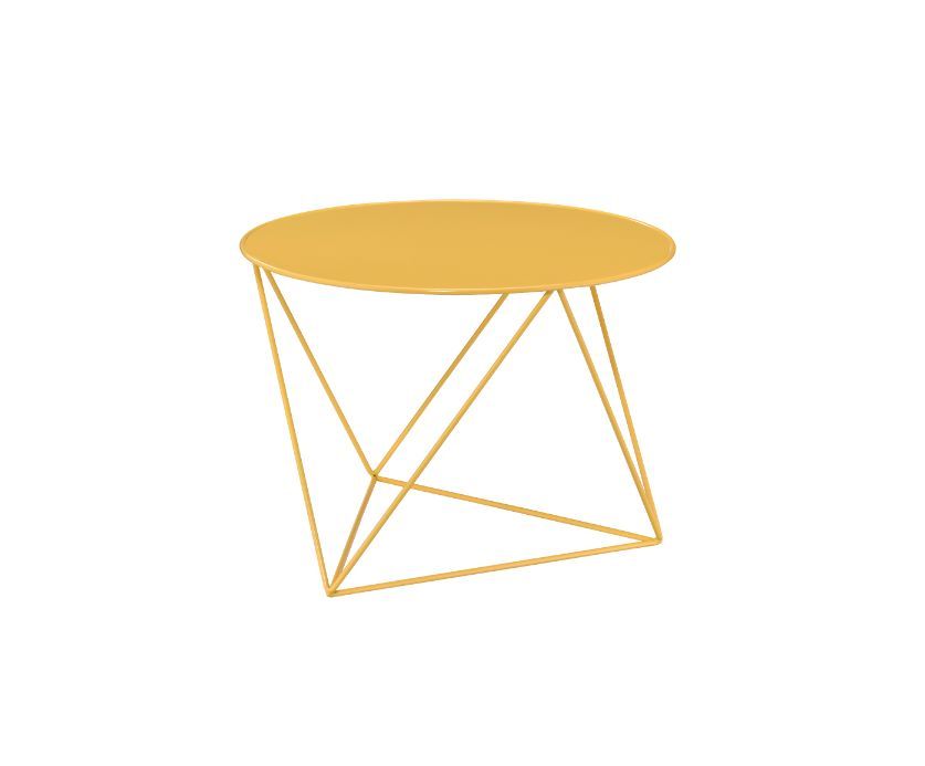 Bring dimension, depth and distinctive visual appeal with this modern geometric design. The accent table boasts a cool and fun look. Round table top paired with irregular metal base adds a uniquely attractive contrast to this table. It-'s powder coating p