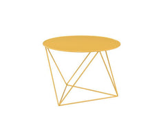 Bring dimension, depth and distinctive visual appeal with this modern geometric design. The accent table boasts a cool and fun look. Round table top paired with irregular metal base adds a uniquely attractive contrast to this table. It-'s powder coating p