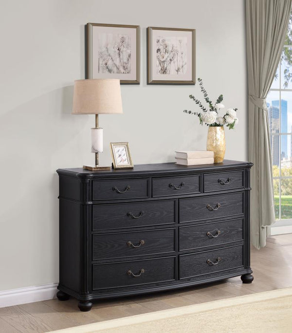  a piece that melds classic style with ample storage. The top drawers are felt-lined