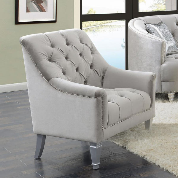 Avonlea - Velvet Upholstered Sloped Arm Chair - Pearl Silver