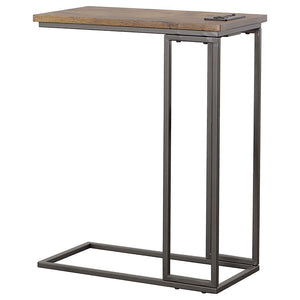 Rudy - C-Shaped Side Table With Power Outlet - Antique Brown