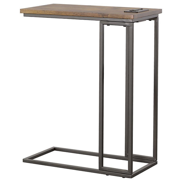 Rudy - C-Shaped Side Table With Power Outlet - Antique Brown
