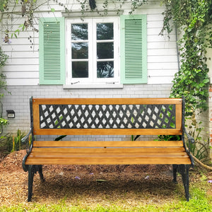 It consists of well-painted iron cast structure  solid wood seat and backrest frame  and PVC backrest pattern. <br>It comes with a size of 49.5-" x 20.5-" x 29-" and features a strong load-bearing capacity of up to 463 lbs. <br>It-'s able to comfortably s