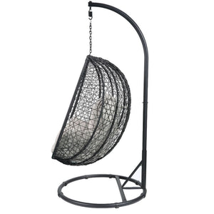 Simona - Patio Swing Chair - Beige Fabric & Black Wicker