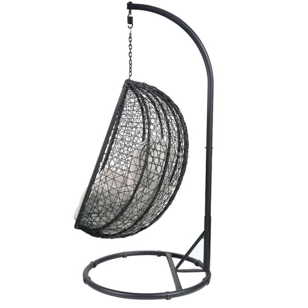 Simona - Patio Swing Chair - Beige Fabric & Black Wicker