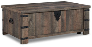 Keep your aesthetic chic and approachable with this charming coffee table. The piece has an effortless beauty, with a replicated aged barn wood pattern and matte black metal accents adding vintage-inspired elegance. Combining elements of fashion and funct