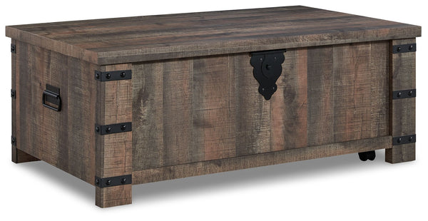 Keep your aesthetic chic and approachable with this charming coffee table. The piece has an effortless beauty, with a replicated aged barn wood pattern and matte black metal accents adding vintage-inspired elegance. Combining elements of fashion and funct