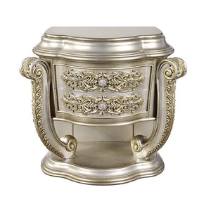  this regal bed invites you to hold court in its divine carved curves and details. The Champagne finis