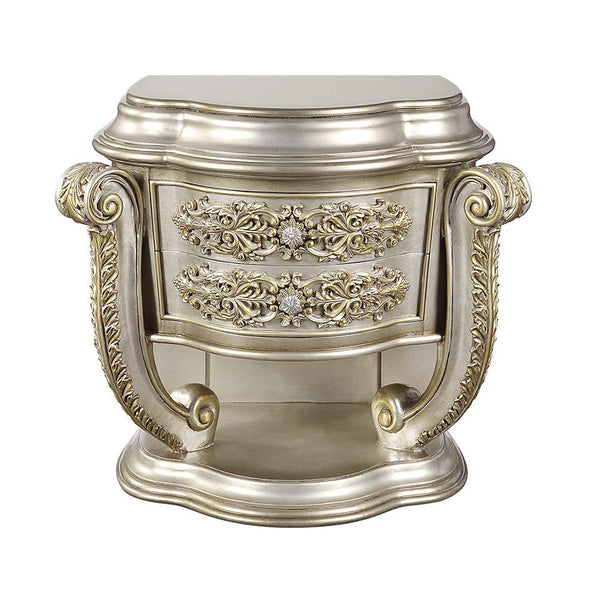  this regal bed invites you to hold court in its divine carved curves and details. The Champagne finis