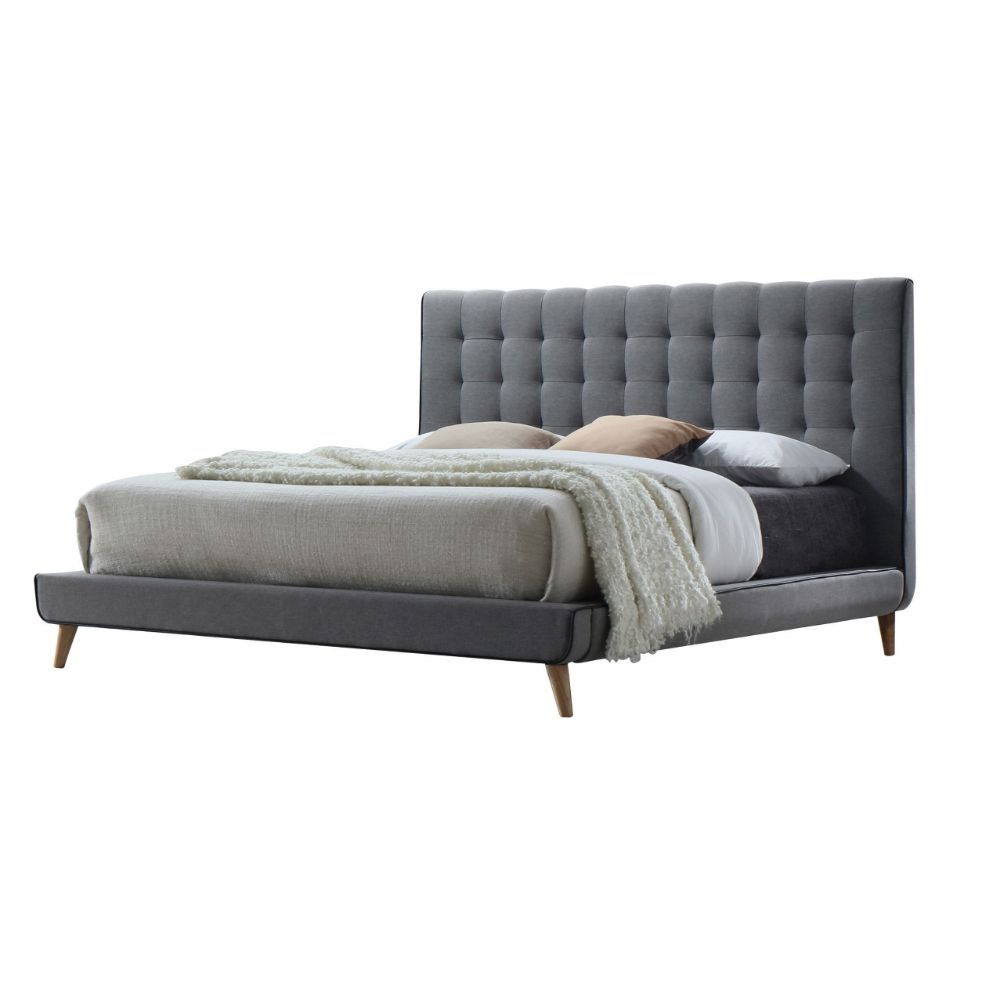 Beautifully crafted and elegantly finished, our Valda Bed is finished with Buttonless tufting and has a soft, plush appearance. Light gray fabric with black welt trim shows your unique taste & makes your bedroom looks more than better. This will be the on