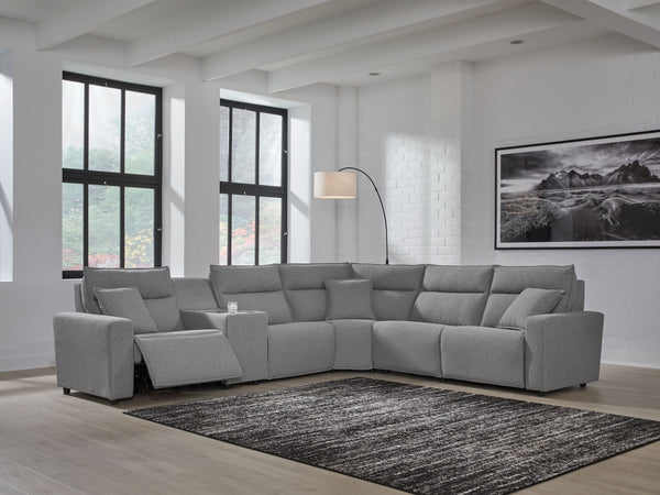 Modmax - Salt And Pepper - 6-Piece Reclining Sectional With Storage Console And With RAF Zero Wall Power Recliner