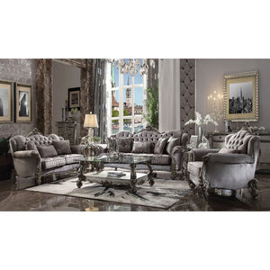 Versailles - Loveseat With 3 Pillows - Velvet & Antique Platinum