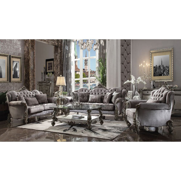 Versailles - Loveseat With 3 Pillows - Velvet & Antique Platinum
