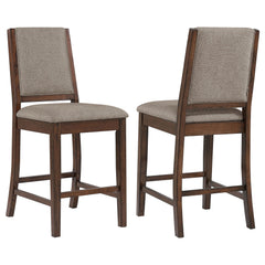 Choose casual farmhouse character for your kitchen or dining room with this set of two counter chairs. The pair features full backrests and built-in footrests, perfect for comfort in an inviting dining space. They show off a mango wood finish over sap wal