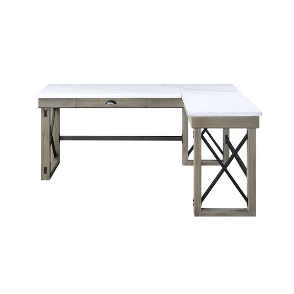 Corner Writing Desk Orientation: -"L-" Shape Left Top Storage: 1 DrawerSlatted BaseMarble TopFull Extension Drawer GlideSide Metal Drawer GlideFelt Lined Drawer<br/><br/><b>Product Features</b><ul><li>Corner Writing Desk</li><li>Orientation: -"L-" Shape</