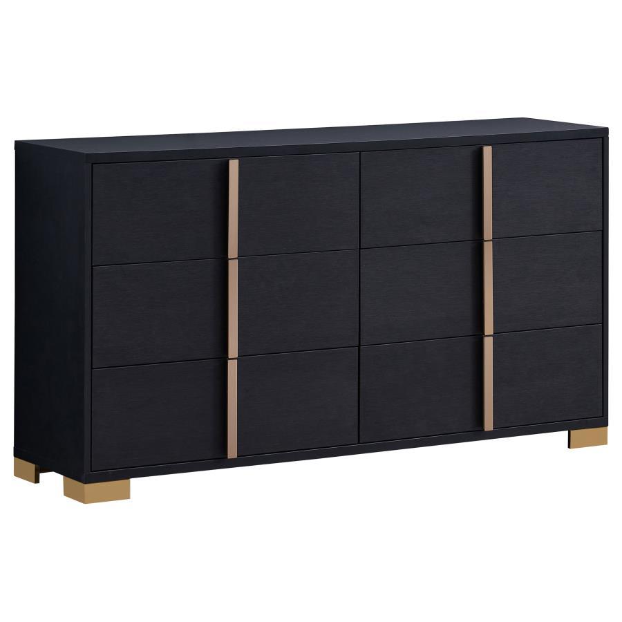 Soak up the sleek and simple yet compelling look of a six-drawer dresser with a dramatic aesthetic that changes the tone of your contemporary bedroom. Modern design details produce a chic vertical dresser with an Art Deco vibe and tons of storage space. M
