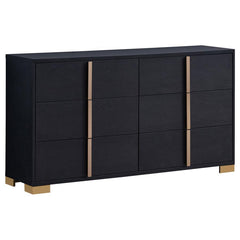 Soak up the sleek and simple yet compelling look of a six-drawer dresser with a dramatic aesthetic that changes the tone of your contemporary bedroom. Modern design details produce a chic vertical dresser with an Art Deco vibe and tons of storage space. M