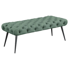 Enhance your living area, bedroom, or entryway with this sophisticated bench, skillfully blending timeless tufting and plush upholstery for a luxurious look and feel. Its meticulous button-tufted top adds depth and dimension, while slender metal legs prov